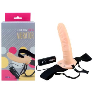 Realistic Hollow 8 Inch Vibrating Strap-On - Flesh