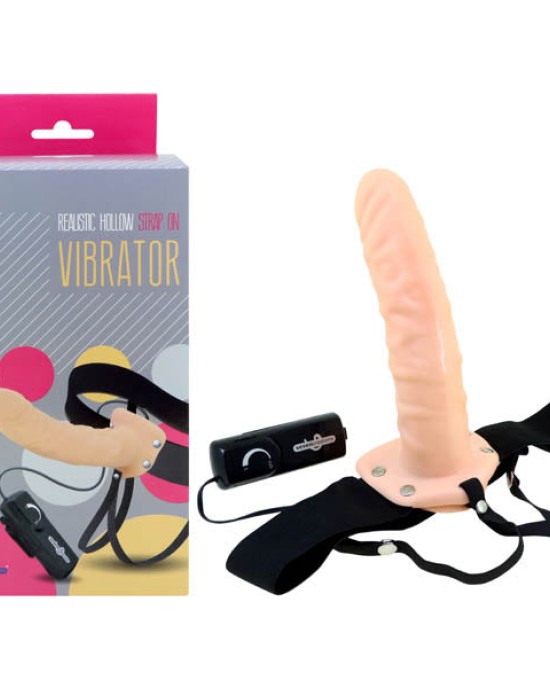 Realistic Hollow 8 Inch Vibrating Strap-On - Flesh