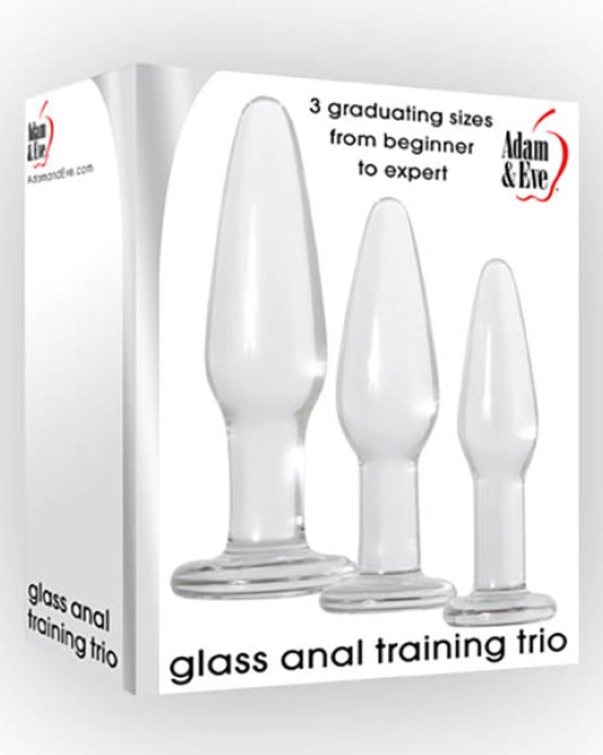 Adam & Eve Glass Anal Training Trio Butt Plugs - Set of 3 Sizes