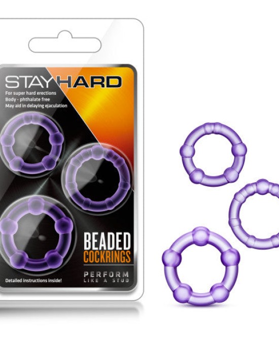 Stay Hard Beaded Cockrings - Purple Cock Rings - Set of 3 Sizes