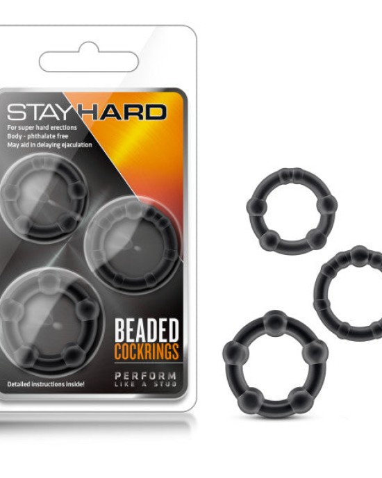 Stay Hard Beaded Cock Rings - Black - Set of 3 Sizes