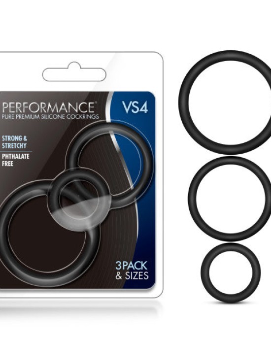 Performance VS4 Pure Premium Silicone Cockrings - Black Cock Rings - Set of 3 Sizes