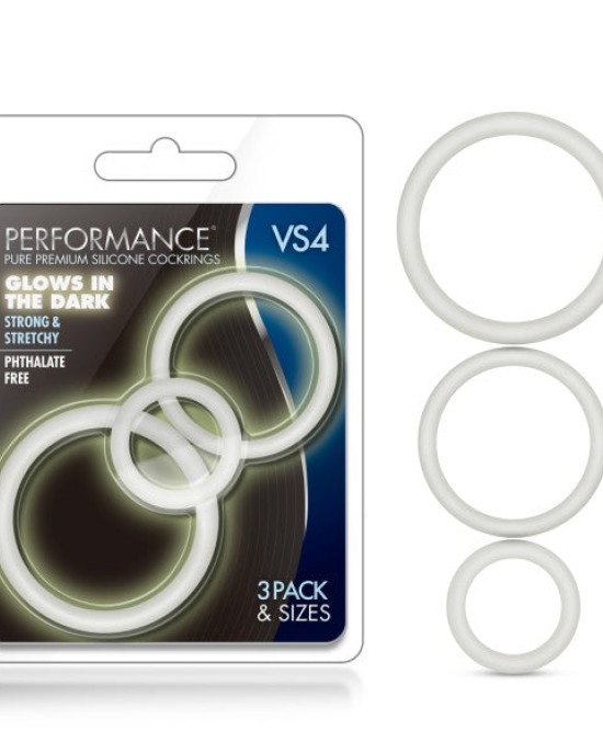 Performance VS4 Pure Premium Silicone Cockrings - Glow In The Dark Cock Rings - Set of 3 Sizes