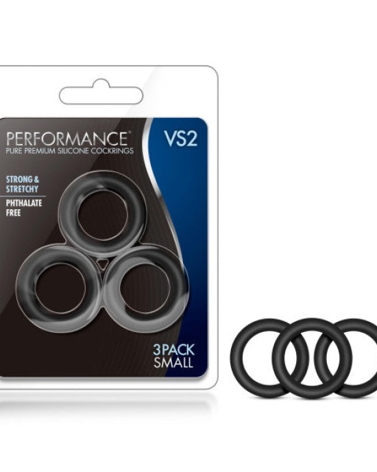 Performance VS2 Pure Premium Cock Rings - Small - Black - Set of 3