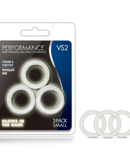 Performance VS2 Pure Premium Silicone Cockrings - Glow In Dark Small Cock Rings - Set of 3