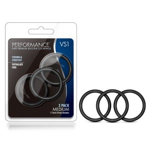 Performance VS1 Pure Premium Silicone Cockrings - Black Medium Cock Rings - Set of 3