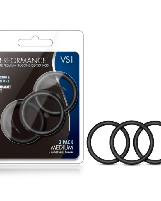 Performance VS1 Pure Premium Silicone Cockrings - Black Medium Cock Rings - Set of 3