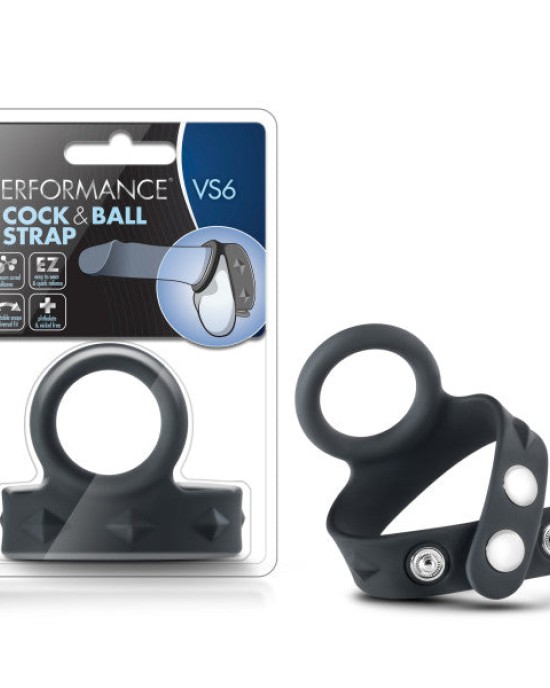 Performance VS6 Silicone Cock & Ball Strap - Black Cock Ring with Adjustable Ball Strap