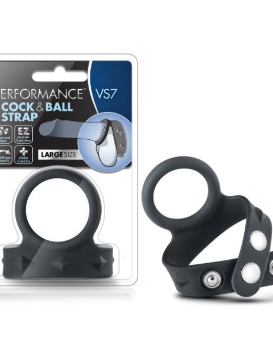 Performance VS7 Silicone Cock & Ball Strap - Black Cock Ring with Adjustable Ball Strap