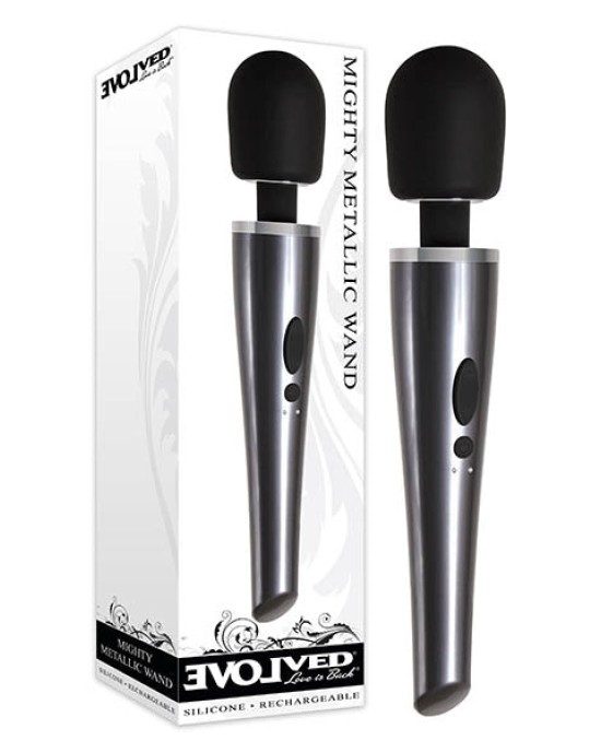 Mighty Metallic Wand - Silver 12 Inch Rechargeable Massage Wand