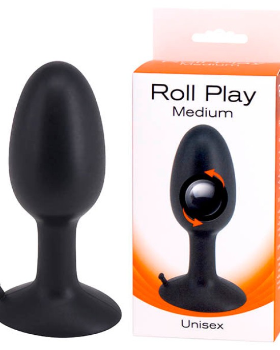 Roll Play - Black Medium 10 cm Butt Plug with Internal Ball