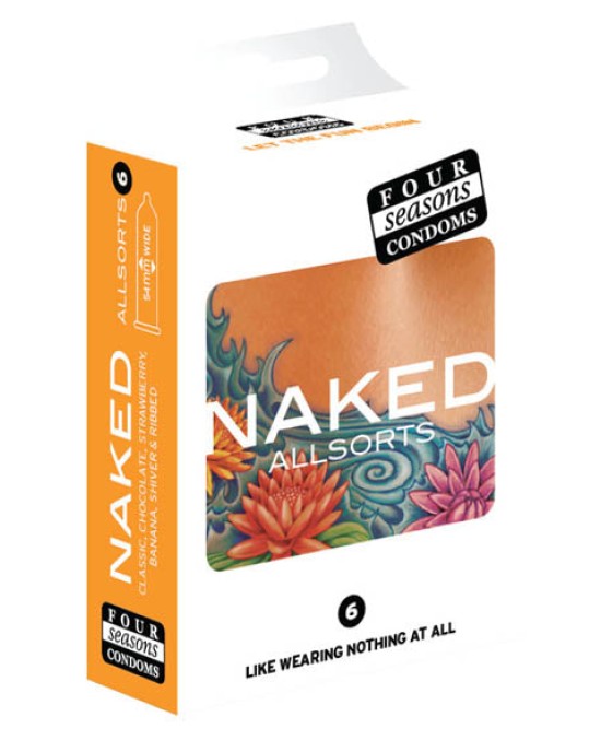 Four Seasons Naked Allsorts Ultra Thin Lubed Condoms in 6 Styles - 6 Pack