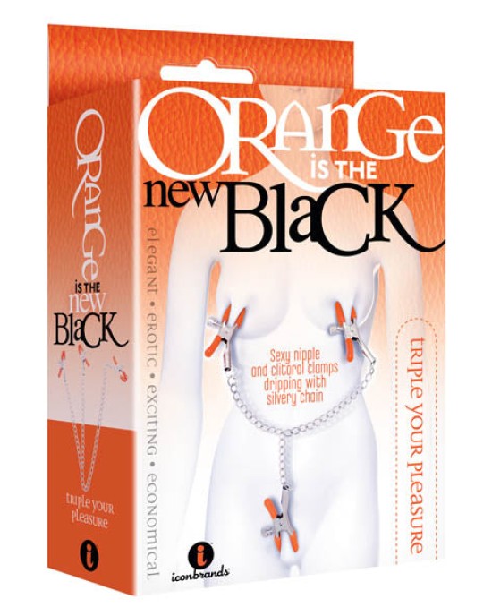 Orange Is The New Black - Triple Your Pleasure - Metal Nipple & Clit Clamps with Chain