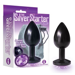 The Silver Starter - Anodised Black 2.8 Inch Butt Plug with Violet Round Jewel