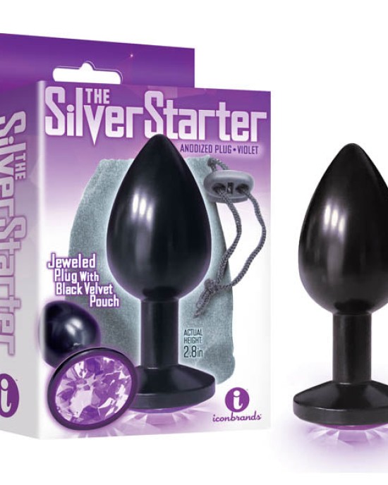 The Silver Starter - Anodised Black 2.8 Inch Butt Plug with Violet Round Jewel