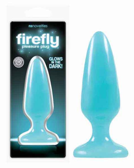 Firefly Pleasure Plug - Glow-in-the-Dark Blue Medium Butt Plug