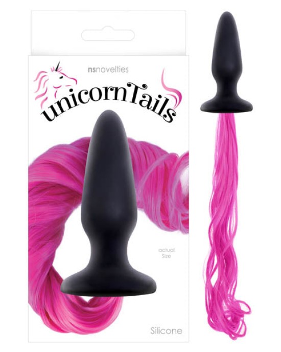 Unicorn Tails - Black 9.9 cm (3.9'') Butt Plug with Pink Pony Tail