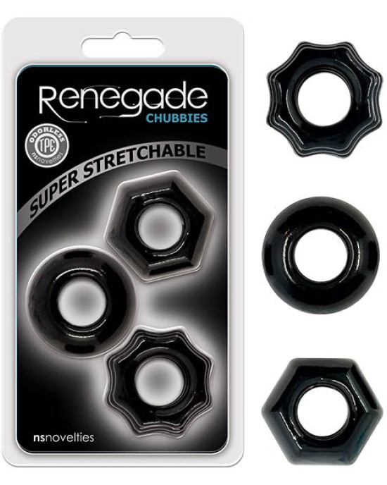 Renegade Chubbies - Black Cock Rings - Set of 3