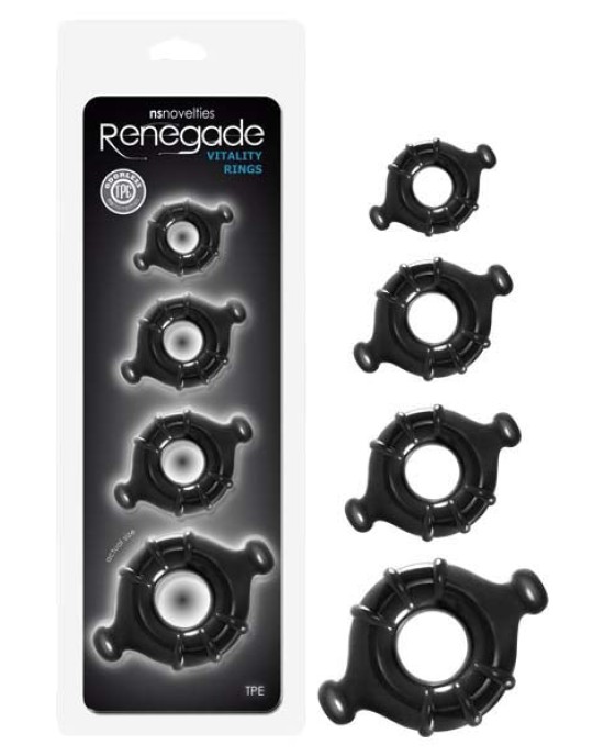 Renegade Vitality Rings - Black Cock Rings - Set of 4 Sizes