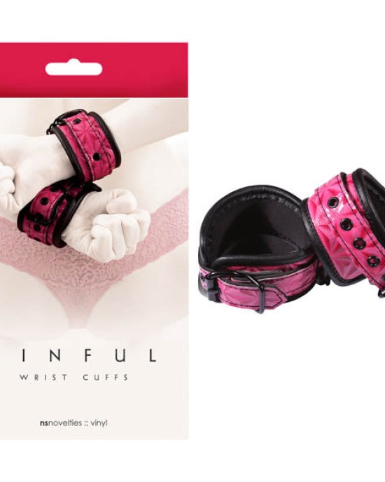 Sinful - Wrist Cuffs - Pink/Black Restraints