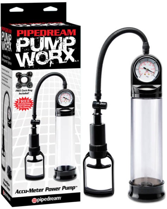 Pump Worx Accu-Meter Power Pump - Clear/Black Penis Pump with Gauge