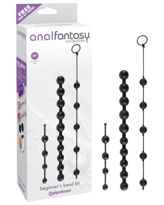 Anal Fantasy Collection Beginner's Bead Kit - Black Anal Beads - Set of 3 Cords