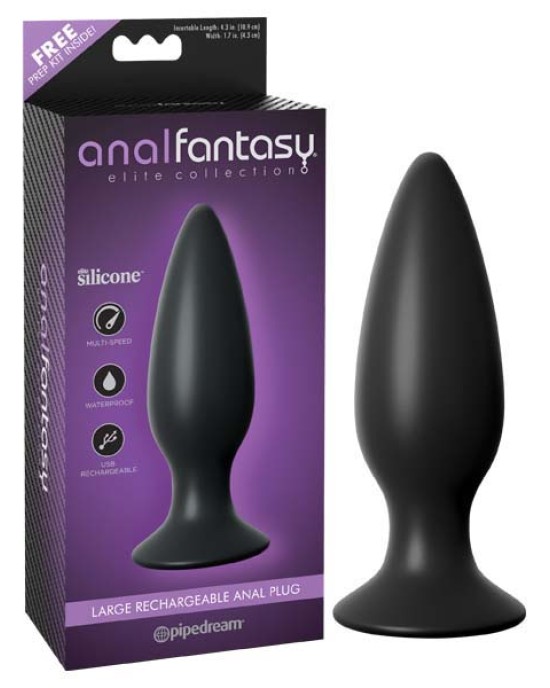 Anal Fantasy Elite Collection Large Rechargeable Anal Plug - Black 13.5 cm (5.3'') USB Rechargeable Vibrating Butt Plug