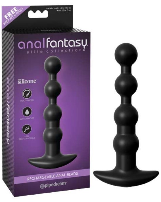 Anal Fantasy Elite Collection Rechargeable Anal Beads - Black 17 cm USB Rechargeable Vibrating Anal Beads