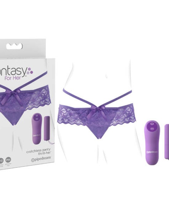 PipeDream Fantasy For Her Crotchless Panty Thrill-Her with Wireless Remote - Purple