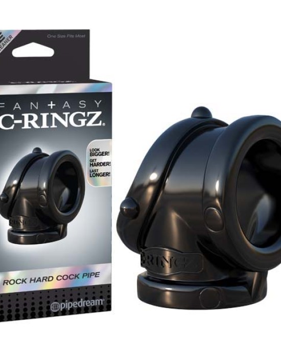 Fantasy C-ringz Rock Hard Cock Pipe - Black Cock & Ball Rings