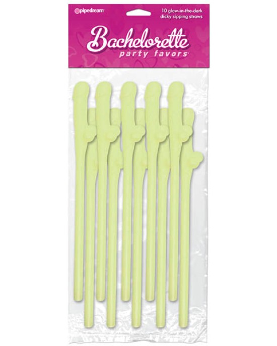 Bachelorette Dicky Sipping Straws - Glow in the Dark - 10 Pack