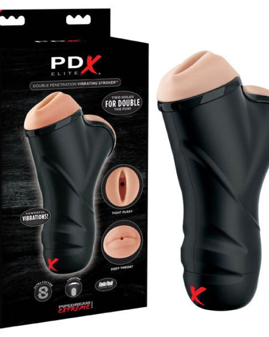 PDX Elite Double Penetration Vibrating Pussy/Mouth Stroker