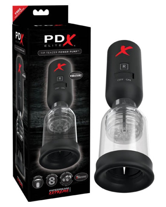 PDX Elite Tip Teazer Power Pump - Black Vibrating Penis Head Pump