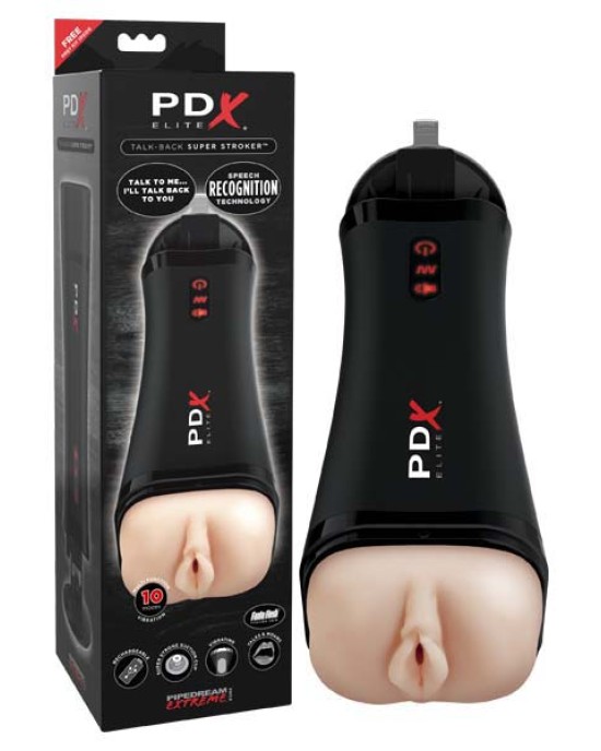 Pipedream Extreme Toyz Elite Talk-Back Super Stroker - Flesh USB Rechargeable Powered Masturbator with Sound Effects