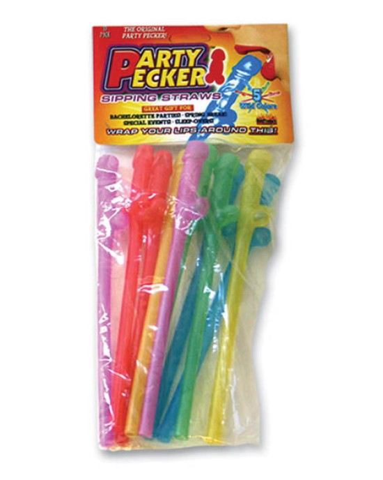 Party Pecker Sipping Coloured Straws - 12 Pack