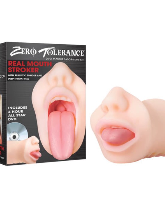 Real Mouth Stroker - Flesh Mouth Stroker with DVD & Lube