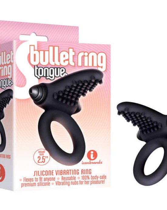 S-Bullet Ring - Tongue - Black Vibrating Cock Ring