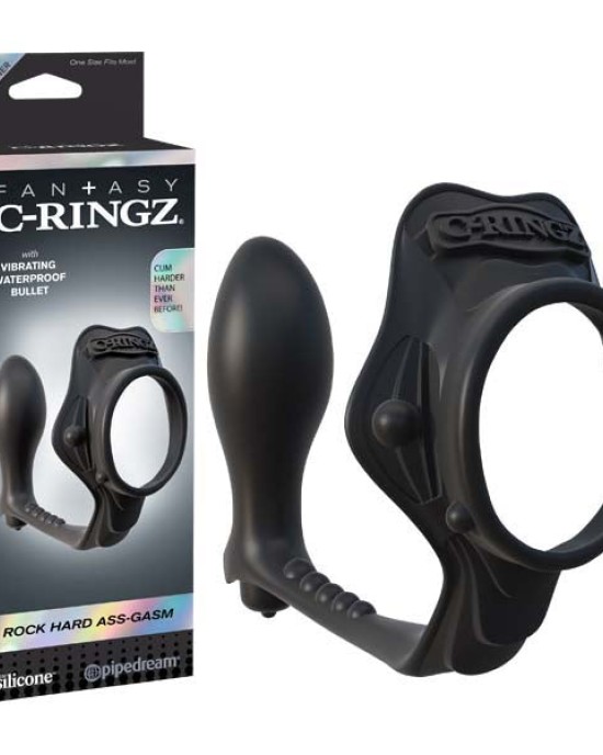 Fantasy C-ringz Rock Hard Ass-gasm - Black Cock Ring with Vibrating Anal Plug