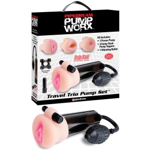 Pump Worx Travel Trio Pump Set - Smoke Vibrating Penis Pump with 3 Penis Sleeves