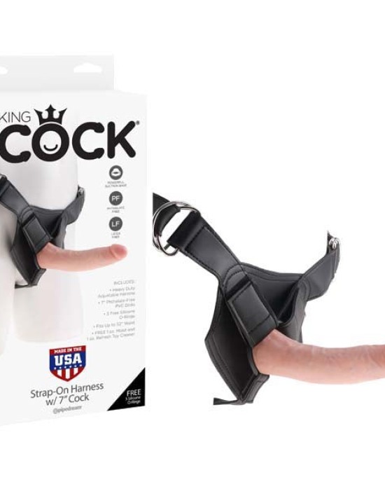 King Cock Strap-On Harness With 7 Inch Realistic Dildo - Flesh