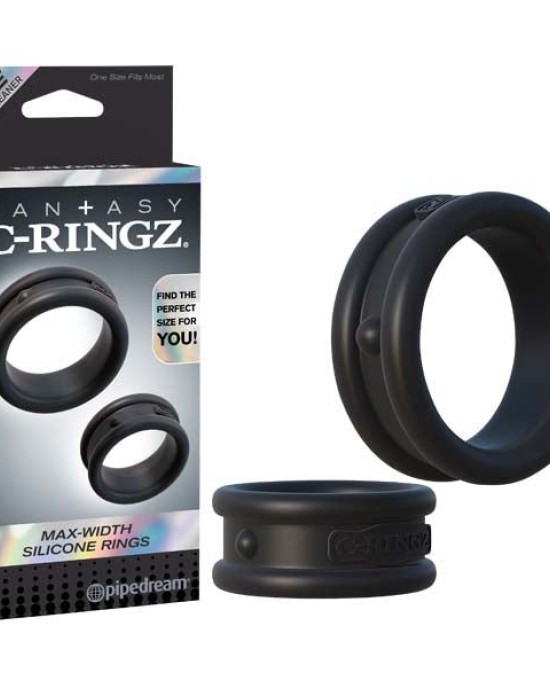 Fantasy C-Ringz Max Width Silicone Rings - Black Cock Rings - Set of 2