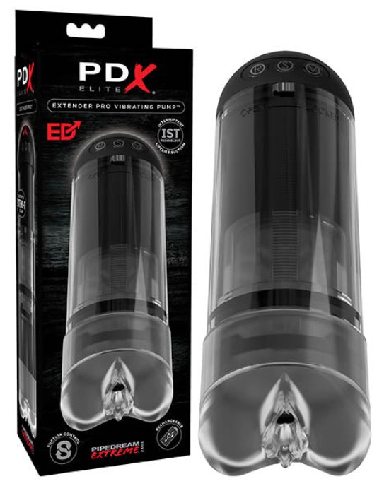 Pipedream Extreme Toyz Elite Extender Pro Vibrating Penis Pump - USB Rechargeable Powered Penis Pump