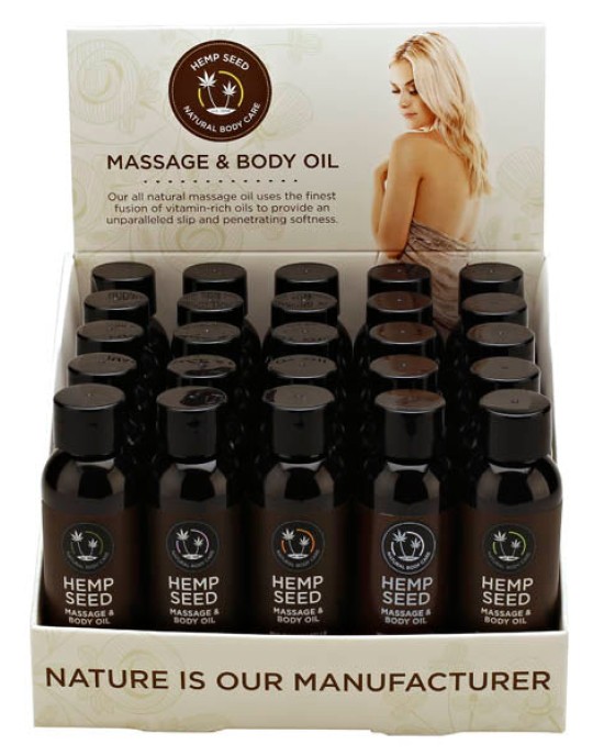 Hemp Seed Massage & Body Oil - Scented Massage Oils - Counter Display of 25 x 59 ml Bottles