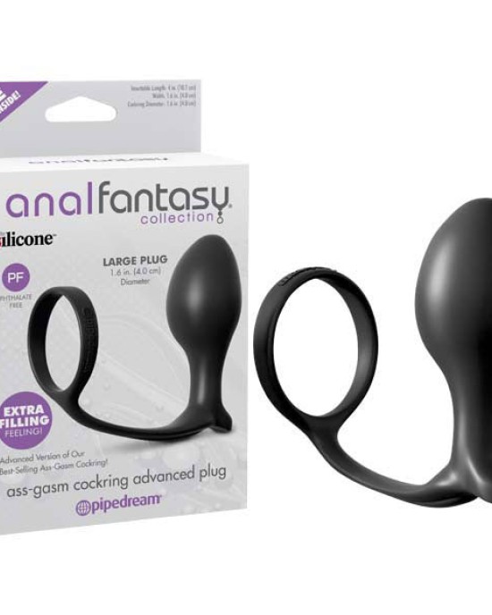 Anal Fantasy Collection Ass-Gasm Cock Ring Advanced Plug - Black Cock Ring with Anal Plug