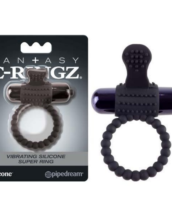 Fantasy C-Ringz Vibrating Silicone Super Ring - Black Vibrating Cock Ring