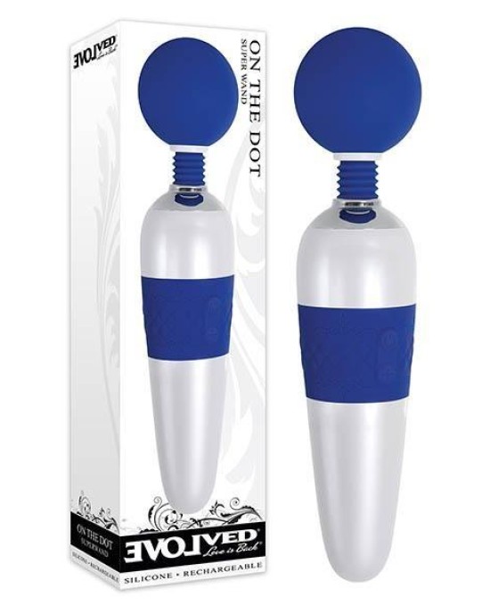 On The Dot Super Wand - White/Blue Rechargeable Massage Wand