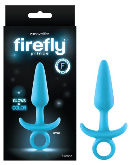 Firefly Prince - Glow-in-Dark Blue 10.9 cm Small Butt Plug with Ring Bull