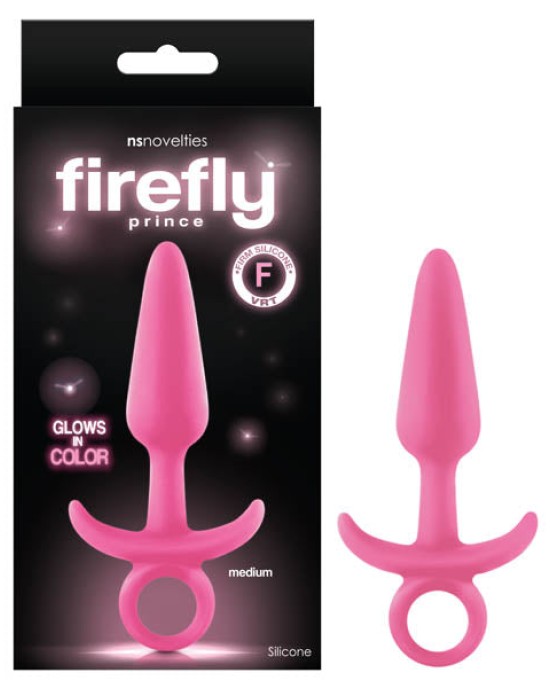 Firefly Prince - Glow-in-Dark Pink Medium Butt Plug with Ring Pull