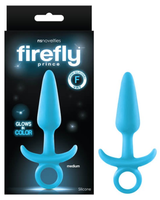 Firefly Prince - Glow-in-Dark Blue Medium Butt Plug with Ring Pull