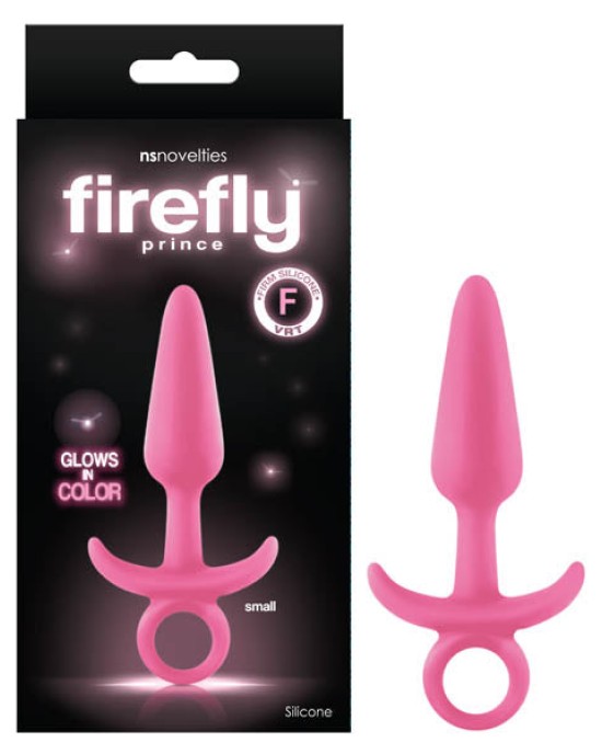 Firefly Prince - Glow-in-Dark Pink 10.9 cm Small Butt Plug with Ring Bull